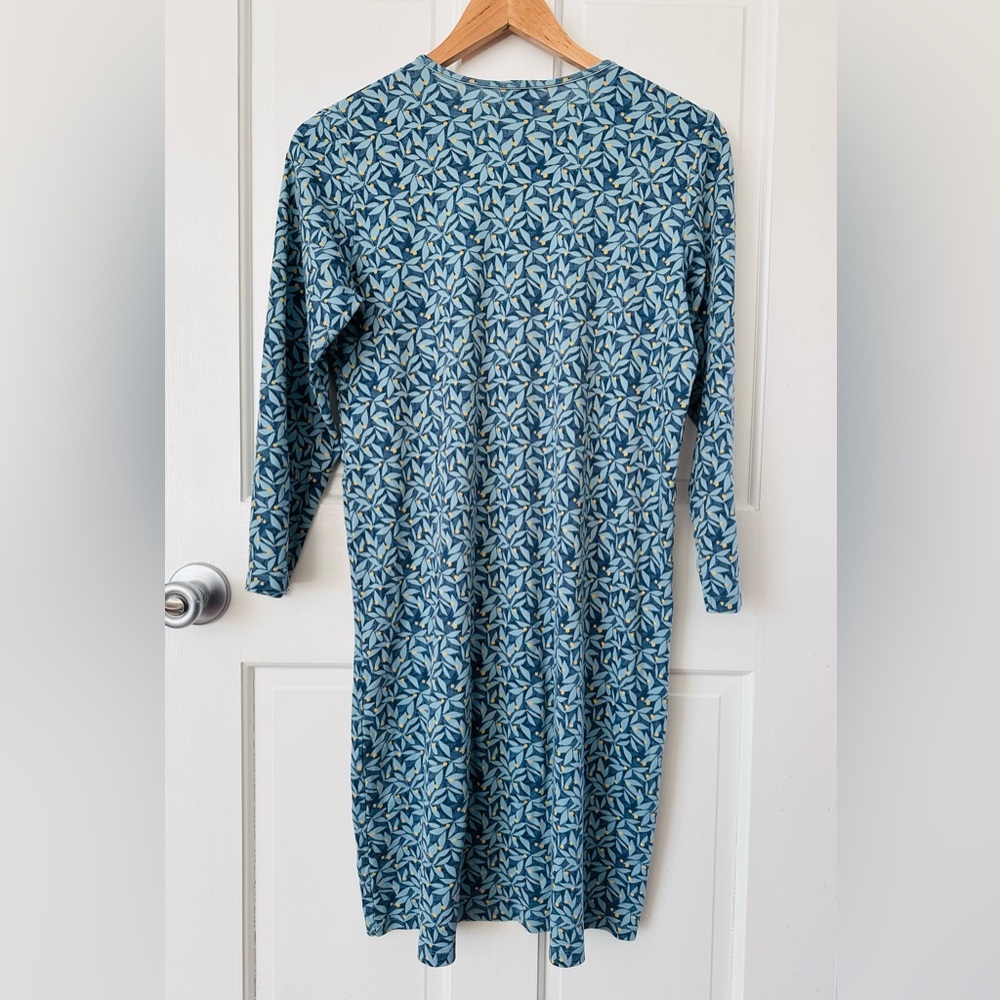Calida Switzerland Cotton Nightgown Long Sleeve Nightdress Blue Leaf Print XS - Picture 2 of 8